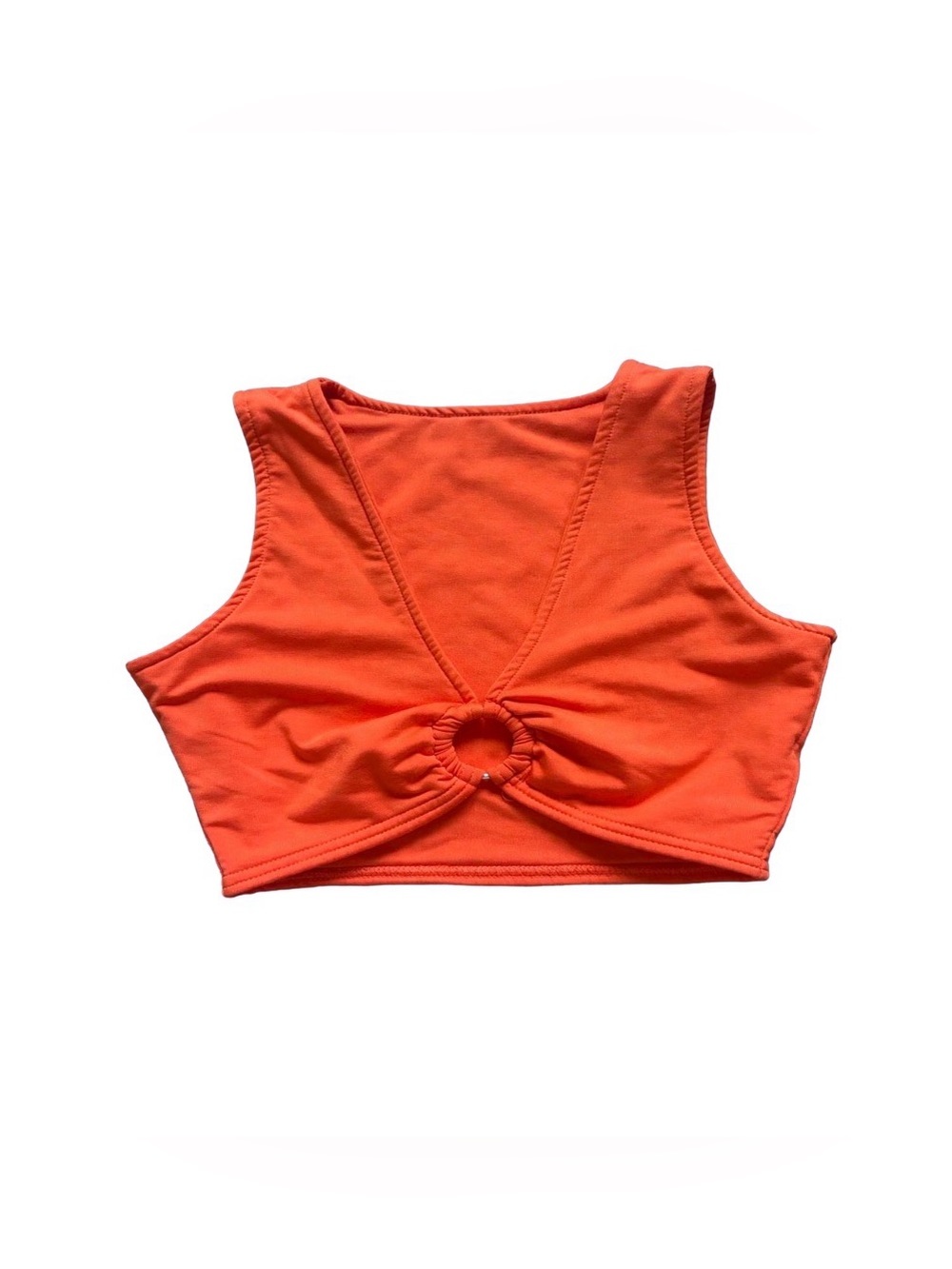 AEVZIV XS Neon Orange O-Ring Crop Top Cutout Twist Front Sleeveless Y2K